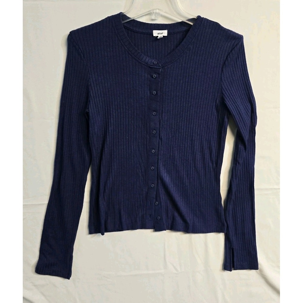 Aerie Long Sleeve Ribbed Knit Button Down Lightweight Blue Cardigan Medium